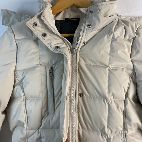 Woolrich Blizzard Parka Down Winter Jacket Hooded Puffer Women Beige Size‎ L - Picture 4 of 14